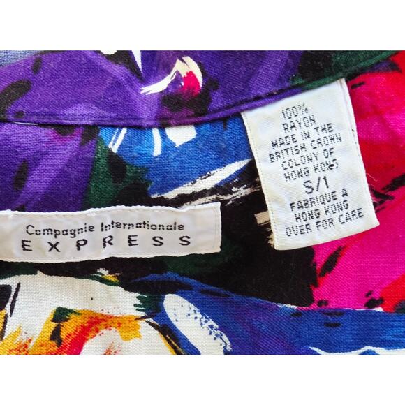 80s Jewel Bloom Floral Rayon Blouse S |Vintage Statement Top Hong Kong - Picture 10 of 10